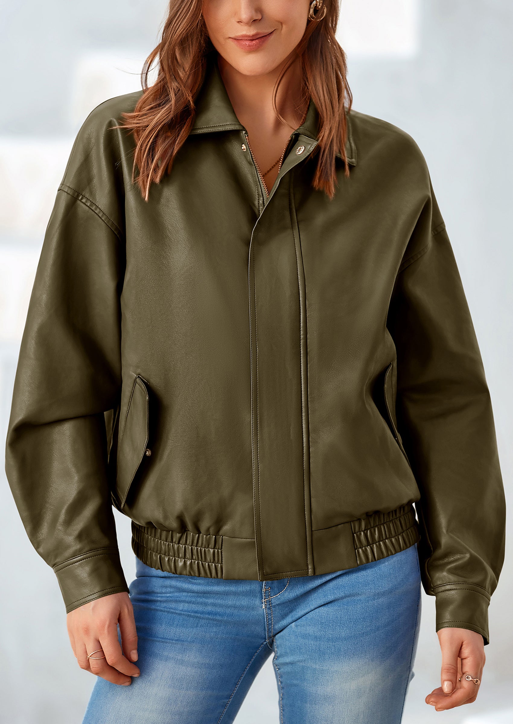 PRETTYGARDEN Women's Faux Leather Motorcycle Jacket Trendy Fall Spring Clothes Oversized Zip Up Winter Coat Outerwear