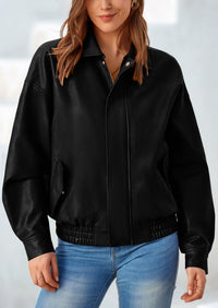 PRETTYGARDEN Women's Faux Leather Motorcycle Jacket Trendy Fall Spring Clothes Oversized Zip Up Winter Coat Outerwear