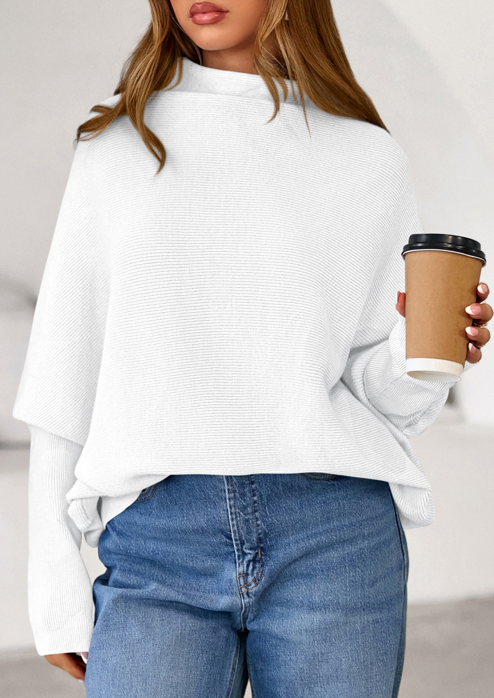 PRETTYGARDEN Womens Sweaters Fall Fashion Casual Loose Turtleneck Batwing Long Sleeve Knit Sweater Pullover Tops