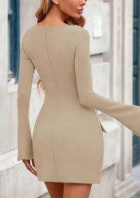 PRETTYGARDEN Womens Fall Long Sleeve Mini Dress Trendy Boat Neck Bodycon Knit Elegant Short Party Dresses