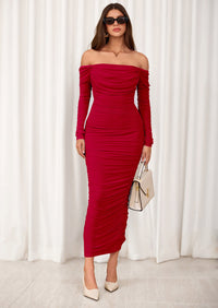 PRETTYGARDEN Womens Fall Long Sleeve Maxi Dress Off Shoulder Mesh Ruched Bodycon Trendy Long Wedding Guest Dresses PRETTYGARDEN