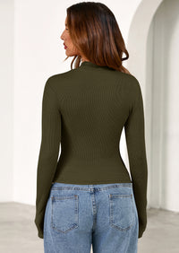 PRETTYGARDEN Women's Turtleneck Long Sleeve Shirts Fall Basic Tees Ribbed Fitted Tops Thermal Layering Knit Top Clothes