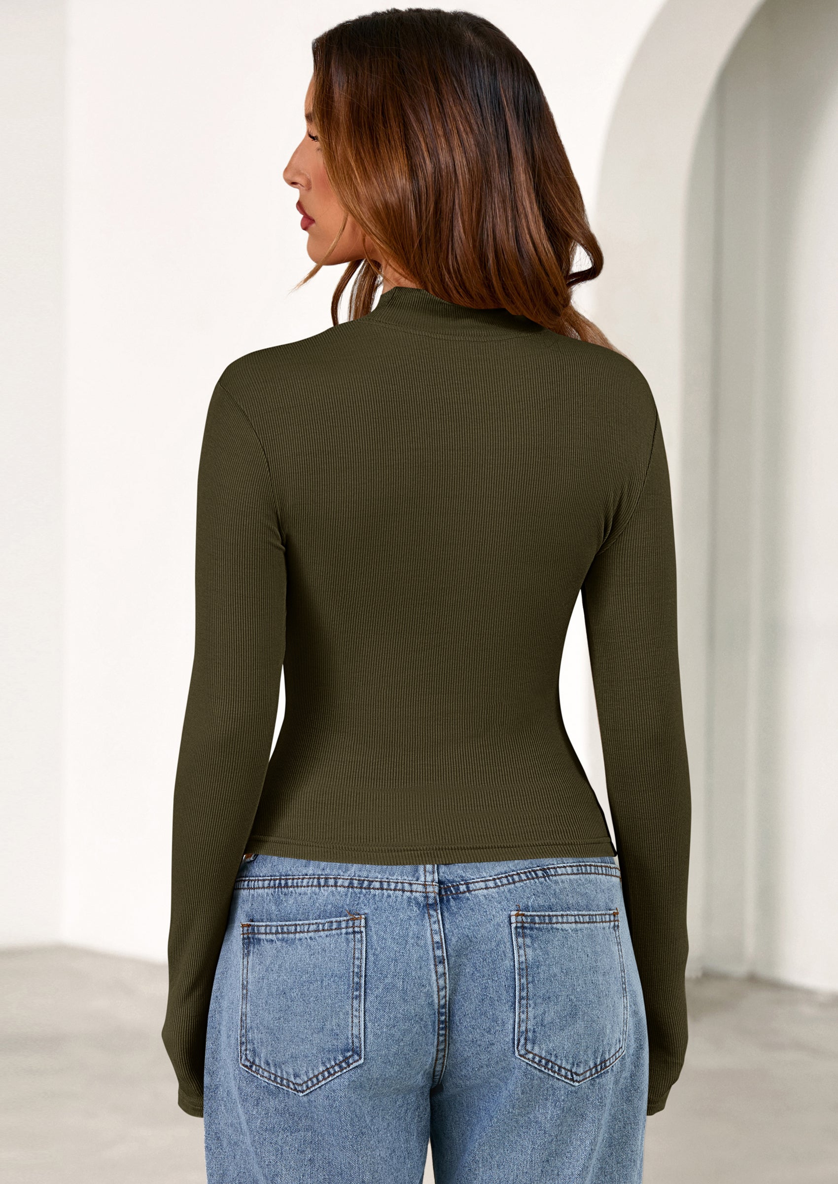 PRETTYGARDEN Women's Turtleneck Long Sleeve Shirts Fall Basic Tees Ribbed Fitted Tops Thermal Layering Knit Top Clothes