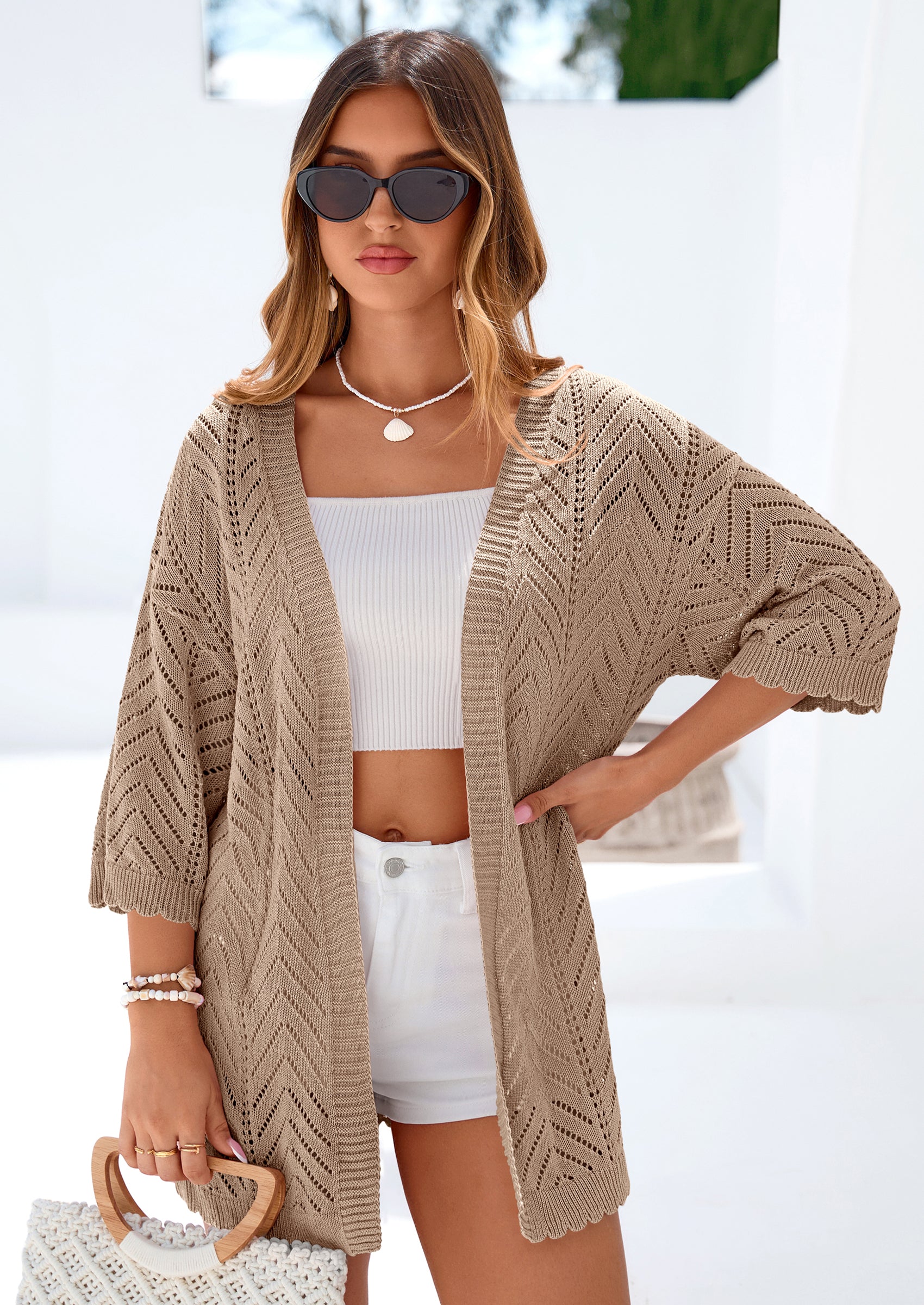 PRETTYGARDEN Summer Cardigan Sweaters for Women Lightweight  Short Sleeve Knit Coverup Spring Beach Vacation Clothes PRETTYGARDEN