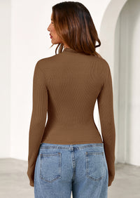 PRETTYGARDEN Women's Turtleneck Long Sleeve Shirts Fall Basic Tees Ribbed Fitted Tops Thermal Layering Knit Top Clothes