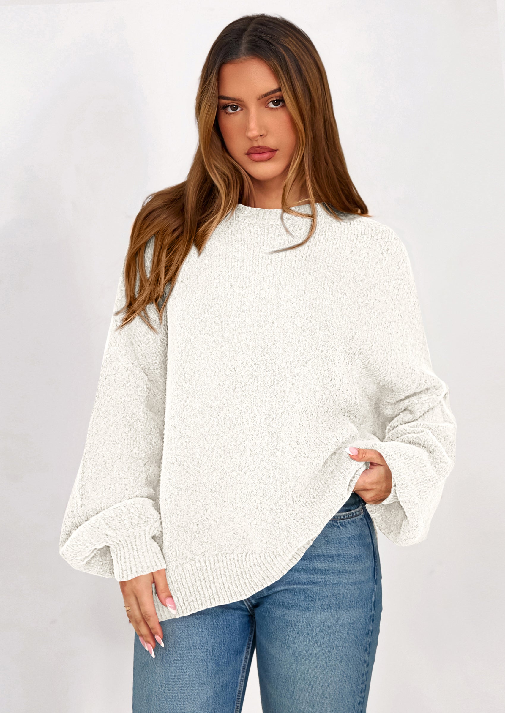 PRETTYGARDEN Sweaters for Women Fall Chunky Knit Long Sleeve Crew Neck Oversized Pullover Tops Winter Fashion Clothing