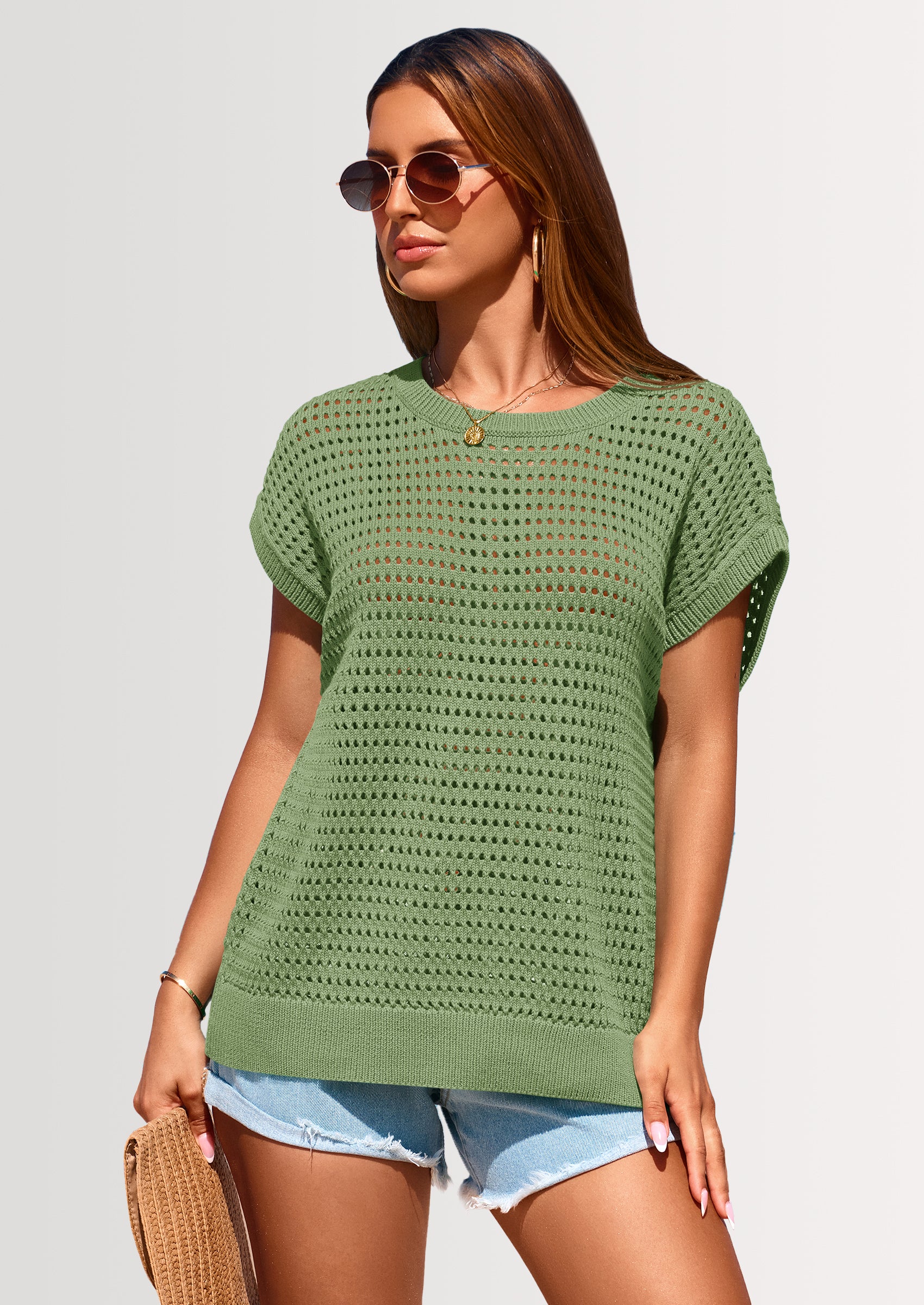 PRETTYGARDEN Womens Spring Tops Summer Shirts Crochet Cap Sleeve Sweater Pullover Cute Beach Vacation Clothes