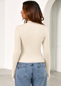 PRETTYGARDEN Women's Turtleneck Long Sleeve Shirts Fall Basic Tees Ribbed Fitted Tops Thermal Layering Knit Top Clothes