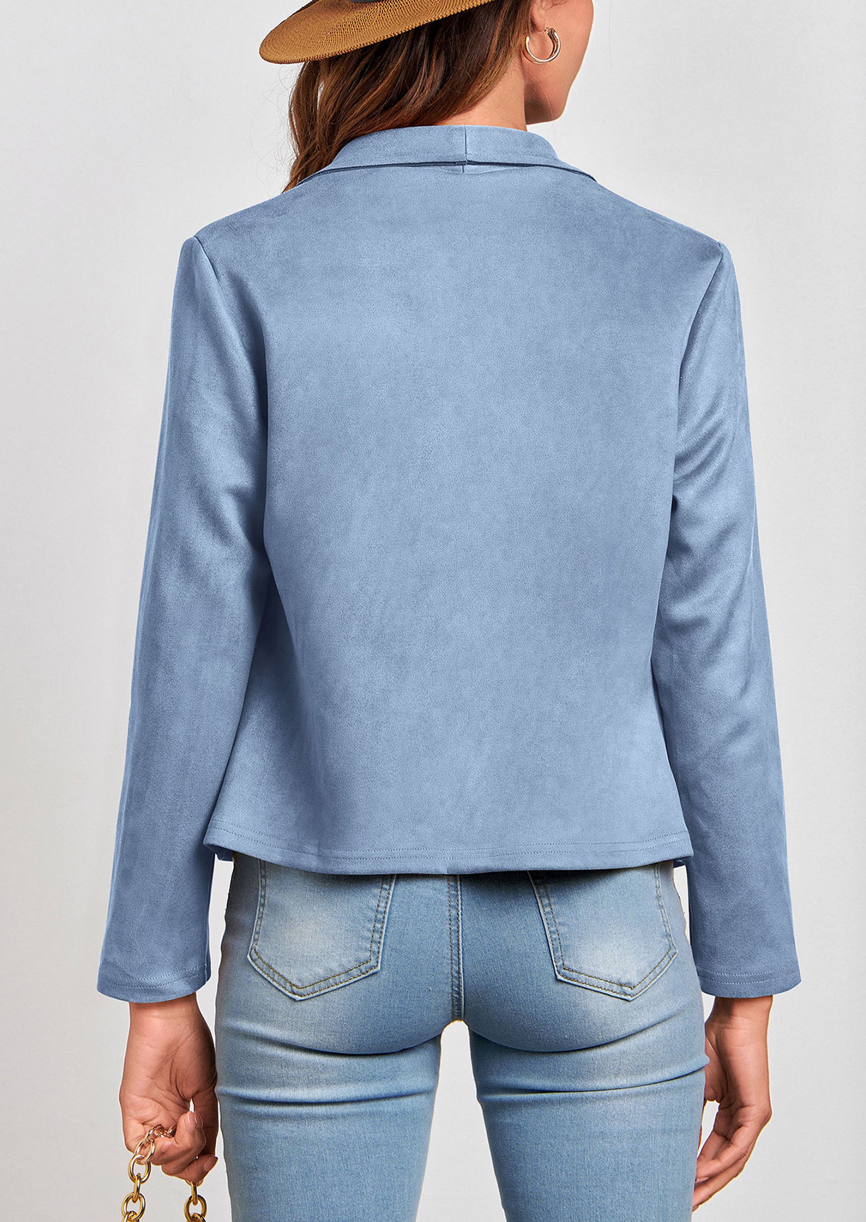 PRETTYGARDEN Women's Faux Suede Jackets Fashion Fall Clothes Long Sleeve Open Front Cropped Coat Outwear