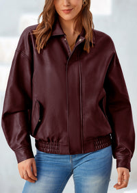 PRETTYGARDEN Women's Faux Leather Motorcycle Jacket Trendy Fall Spring Clothes Oversized Zip Up Winter Coat Outerwear