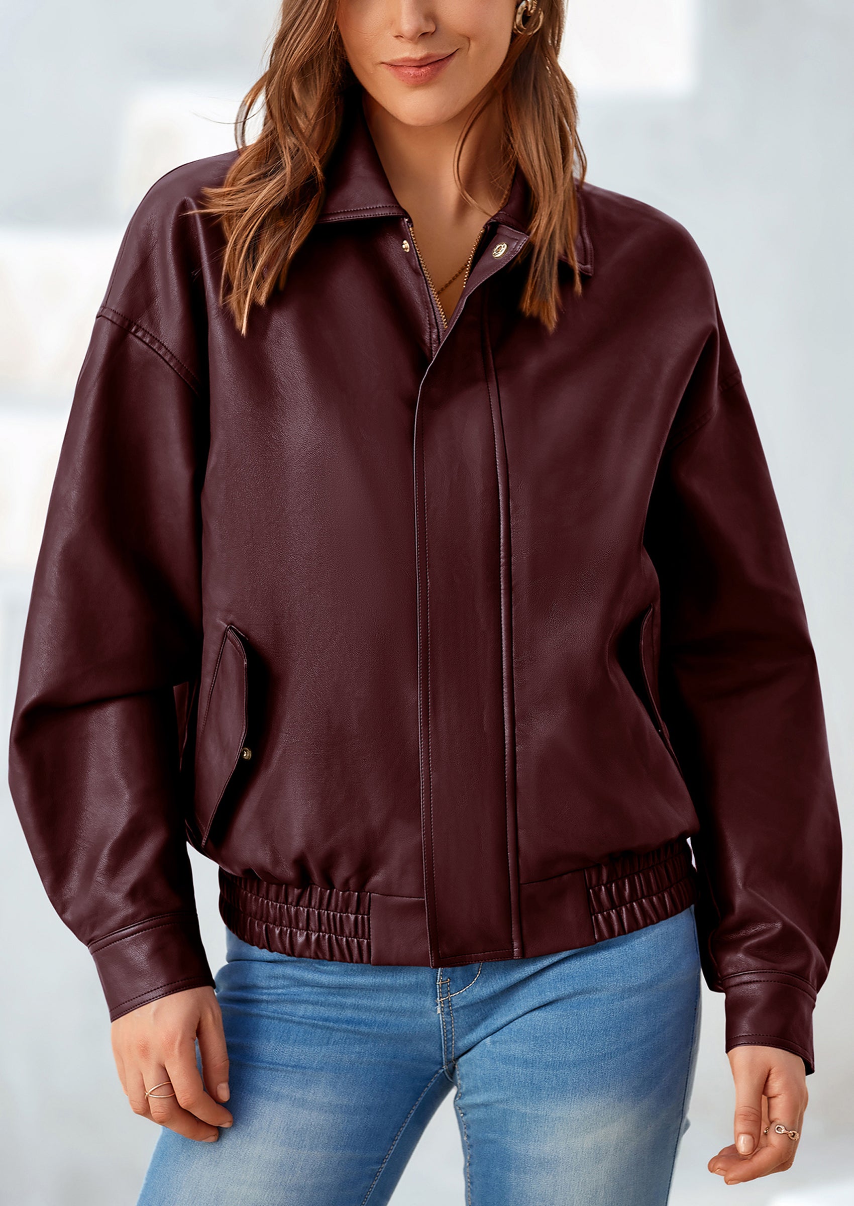 PRETTYGARDEN Women's Faux Leather Motorcycle Jacket Trendy Fall Spring Clothes Oversized Zip Up Winter Coat Outerwear