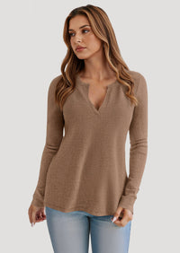 PRETTYGARDEN Long Sleeve Shirts for Women Fall V Neck Waffle Basic Tee Dressy Casual Winter Blouses Knit Tunic Tops