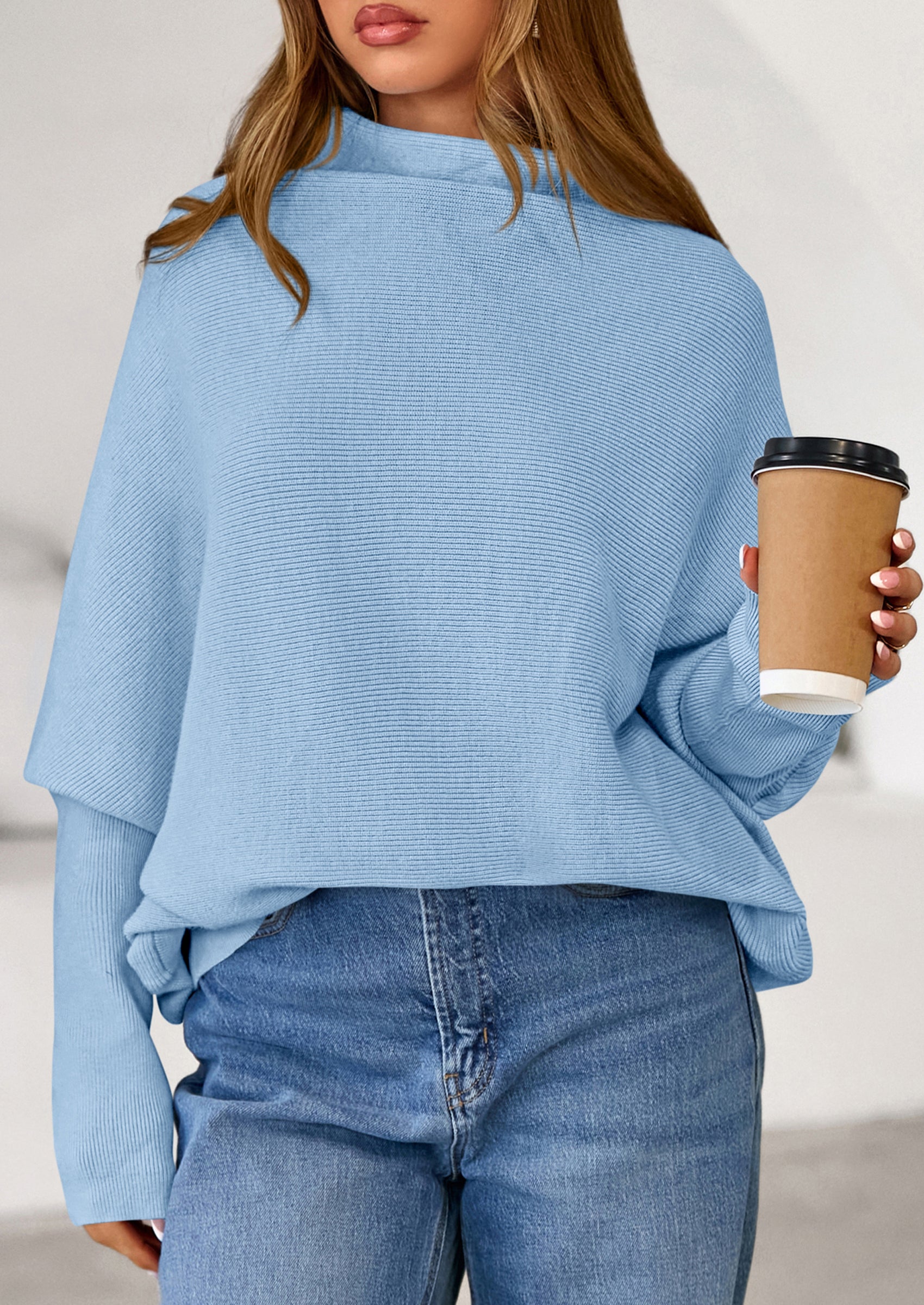 PRETTYGARDEN Womens Sweaters Fall Fashion Casual Loose Turtleneck Batwing Long Sleeve Knit Sweater Pullover Tops