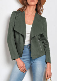 PRETTYGARDEN Women's Faux Suede Jackets Fashion Fall Clothes Long Sleeve Open Front Cropped Coat Outwear