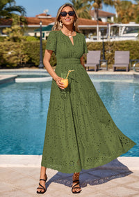 PRETTYGARDEN Short Sleeve Spring Dresses for Women Elegant Classy Boho High Waist A Line Pleated Wedding Guest Dress PRETTYGARDEN