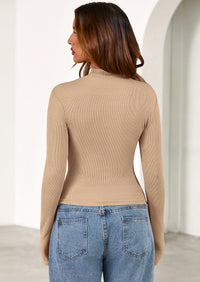 PRETTYGARDEN Women's Turtleneck Long Sleeve Shirts Fall Basic Tees Ribbed Fitted Tops Thermal Layering Knit Top Clothes