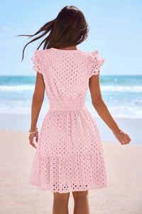 PRETTYGARDEN Women's Summer Sundresses Eyelet Cap Sleeve V Neck Short Boho Wedding Guest Dress Beach Vacation Clothes PRETTYGARDEN