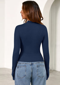 PRETTYGARDEN Women's Turtleneck Long Sleeve Shirts Fall Basic Tees Ribbed Fitted Tops Thermal Layering Knit Top Clothes