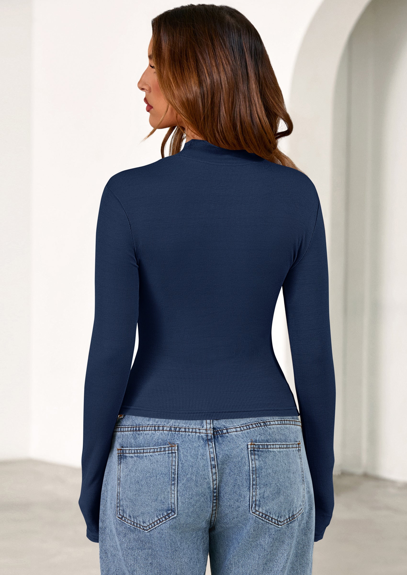 PRETTYGARDEN Women's Turtleneck Long Sleeve Shirts Fall Basic Tees Ribbed Fitted Tops Thermal Layering Knit Top Clothes