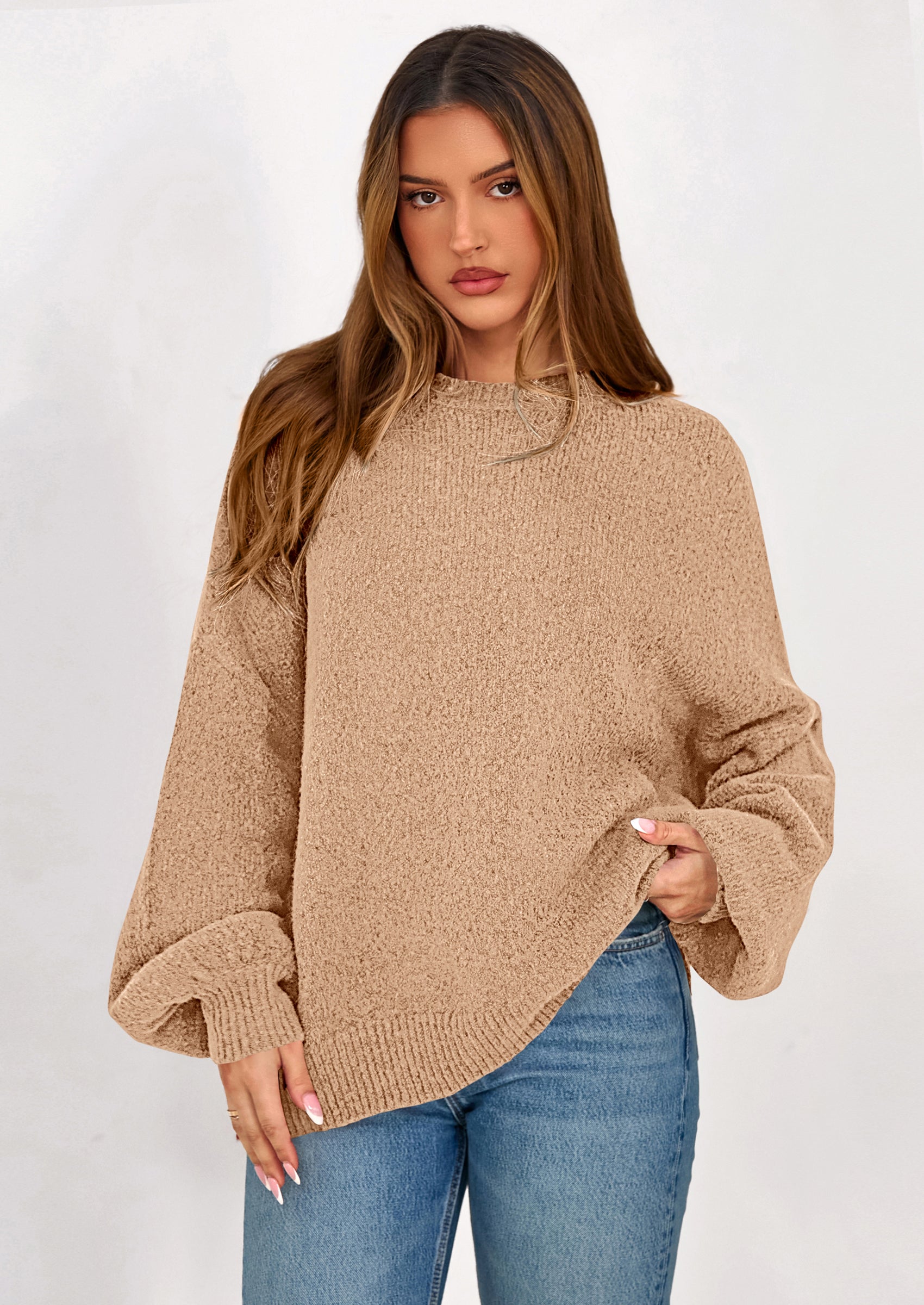 PRETTYGARDEN Sweaters for Women Fall Chunky Knit Long Sleeve Crew Neck Oversized Pullover Tops Winter Fashion Clothing
