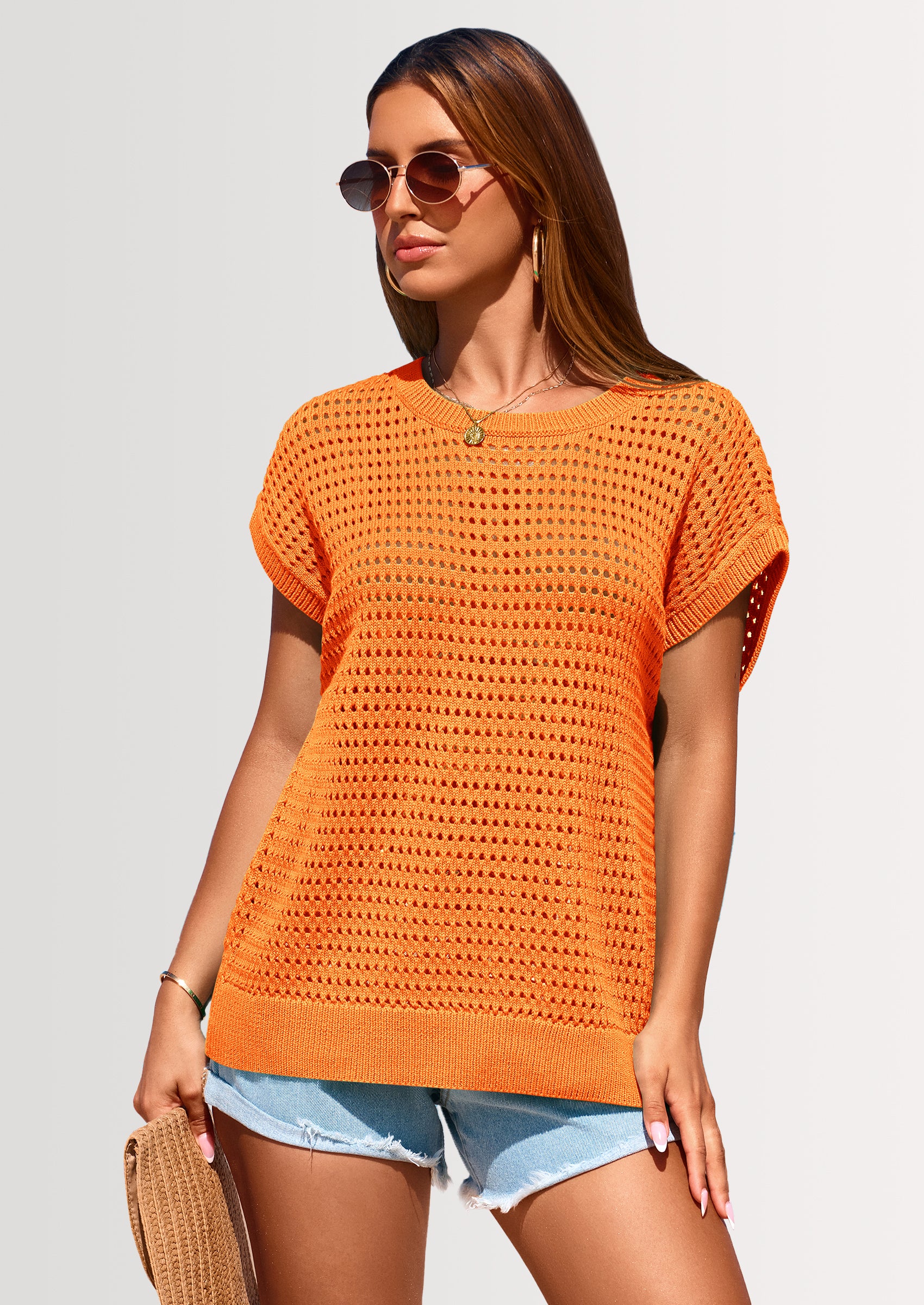 PRETTYGARDEN Womens Spring Tops Summer Shirts Crochet Cap Sleeve Sweater Pullover Cute Beach Vacation Clothes