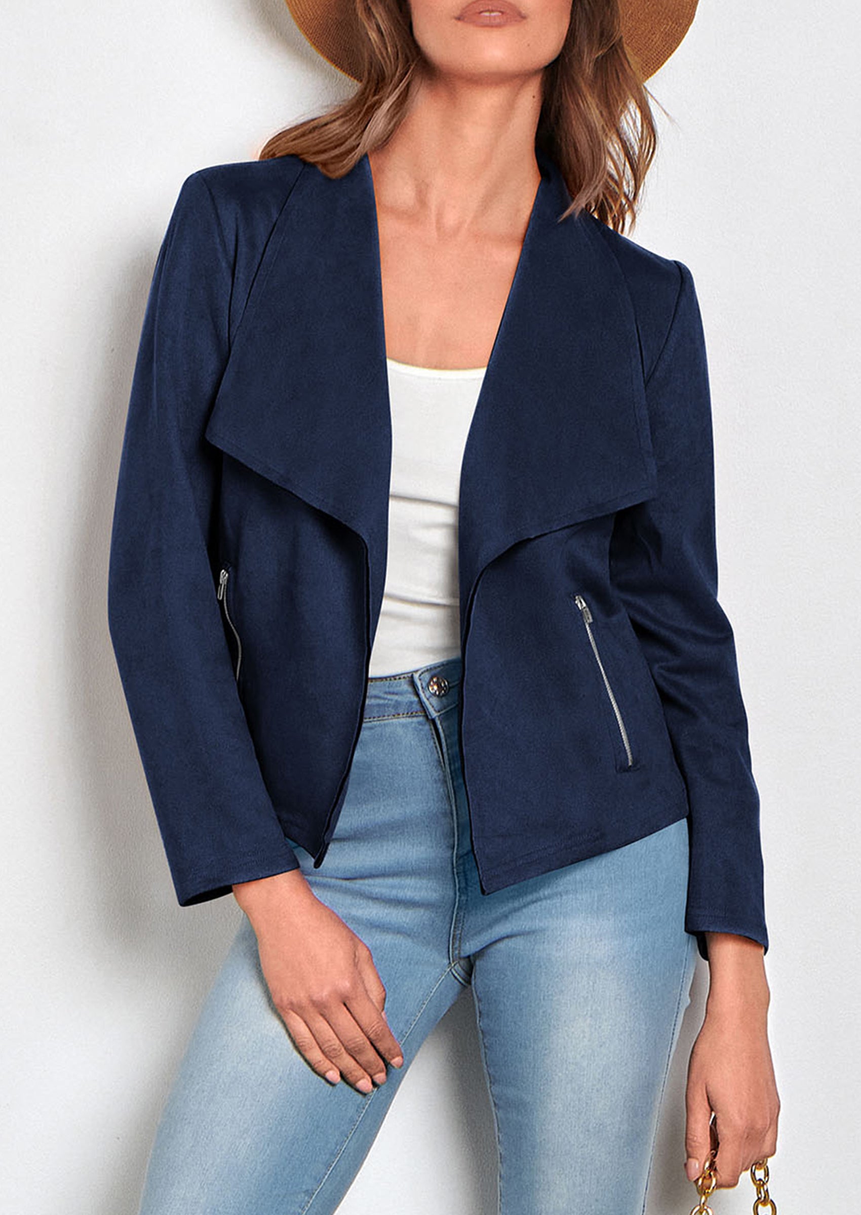 PRETTYGARDEN Women's Faux Suede Jackets Fashion Fall Clothes Long Sleeve Open Front Cropped Coat Outwear