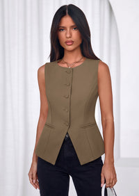 PRETTYGARDEN Womens Vests Top Trendy 2026 Spring Sleeveless Blazer Suit Summer Business Casual Work Button Down Waistcoat PRETTYGARDEN