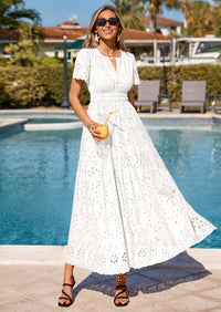 PRETTYGARDEN Short Sleeve Spring Dresses for Women Elegant Classy Boho High Waist A Line Pleated Wedding Guest Dress PRETTYGARDEN