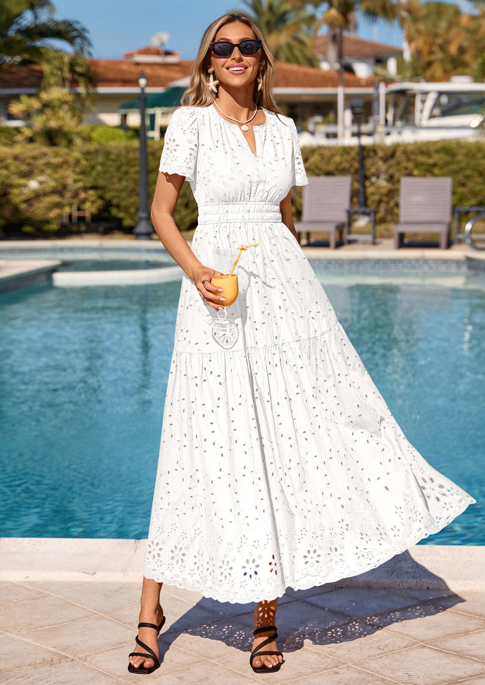 PRETTYGARDEN Short Sleeve Spring Dresses for Women Elegant Classy Boho High Waist A Line Pleated Wedding Guest Dress PRETTYGARDEN
