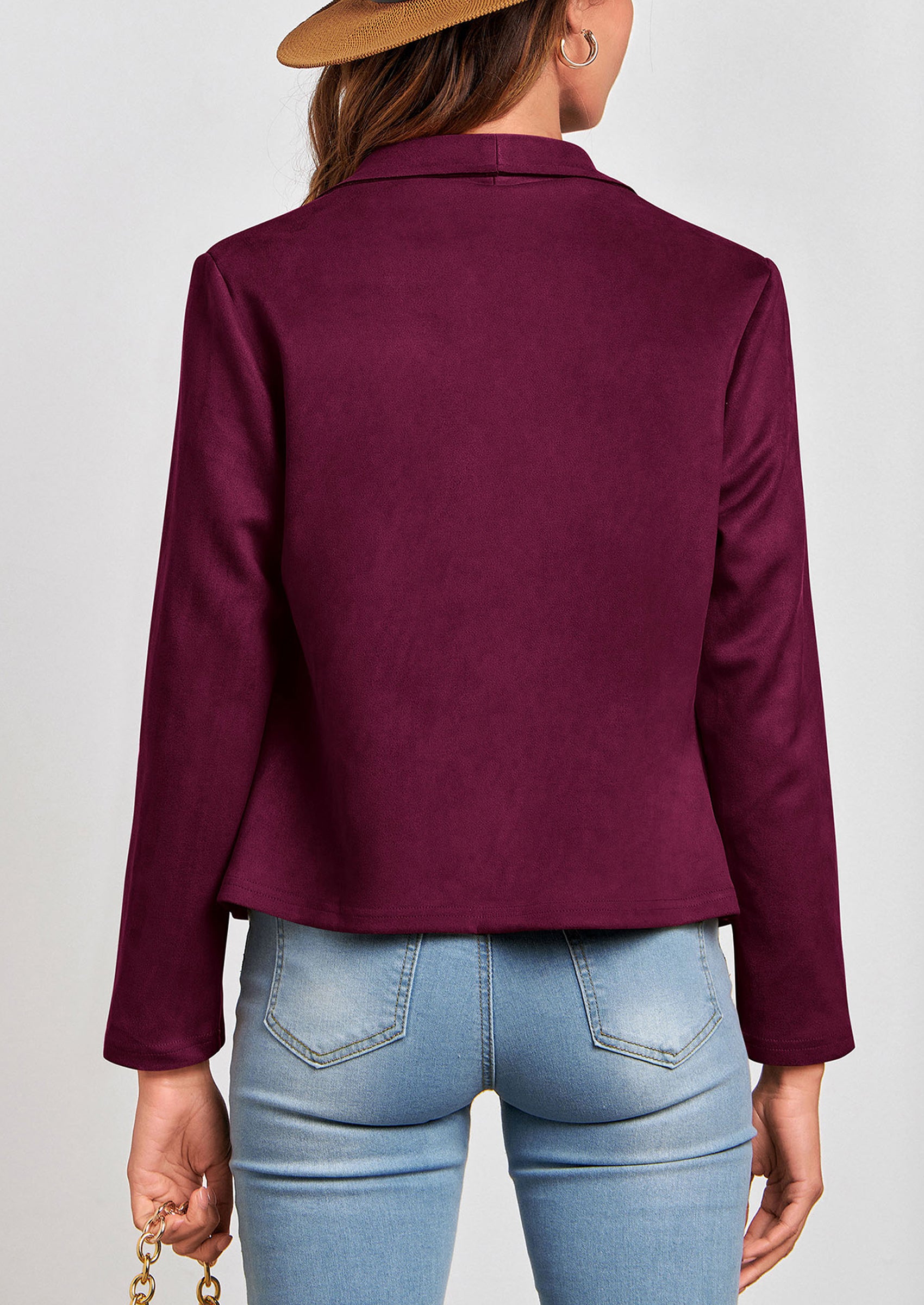 PRETTYGARDEN Women's Faux Suede Jackets Fashion Fall Clothes Long Sleeve Open Front Cropped Coat Outwear