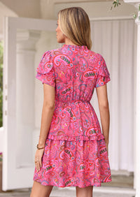 PRETTYGARDEN Womens Summer Floral Mini Dress Trendy Ruffle Short Sleeve V Neck Flowy A Line Short Beach Dresses