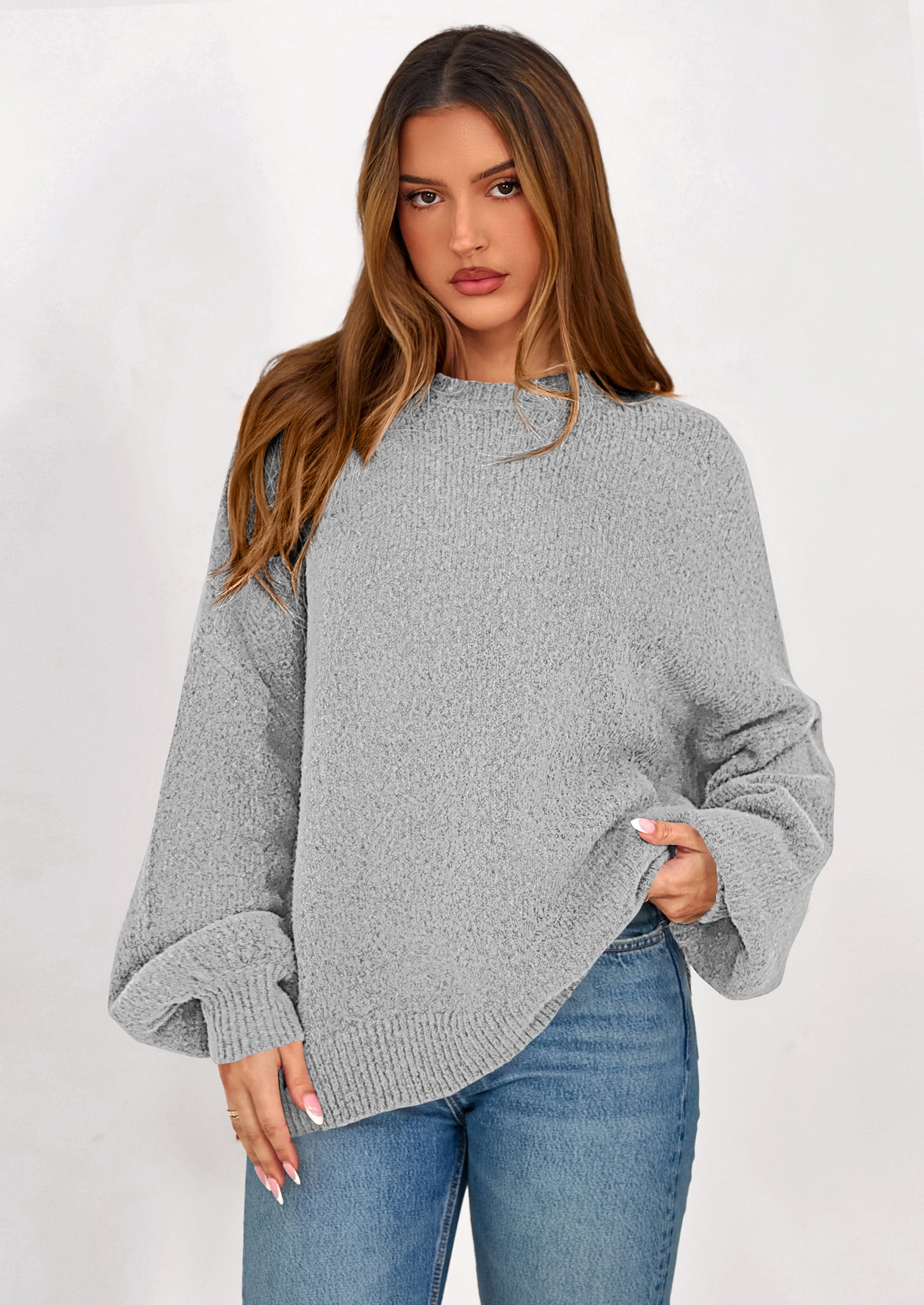 PRETTYGARDEN Sweaters for Women Fall Chunky Knit Long Sleeve Crew Neck Oversized Pullover Tops Winter Fashion Clothing