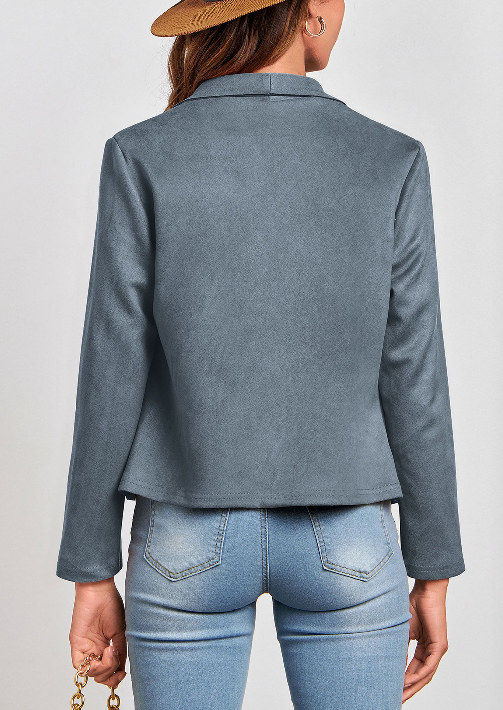 PRETTYGARDEN Women's Faux Suede Jackets Fashion Fall Clothes Long Sleeve Open Front Cropped Coat Outwear