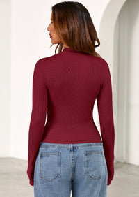 PRETTYGARDEN Women's Turtleneck Long Sleeve Shirts Fall Basic Tees Ribbed Fitted Tops Thermal Layering Knit Top Clothes