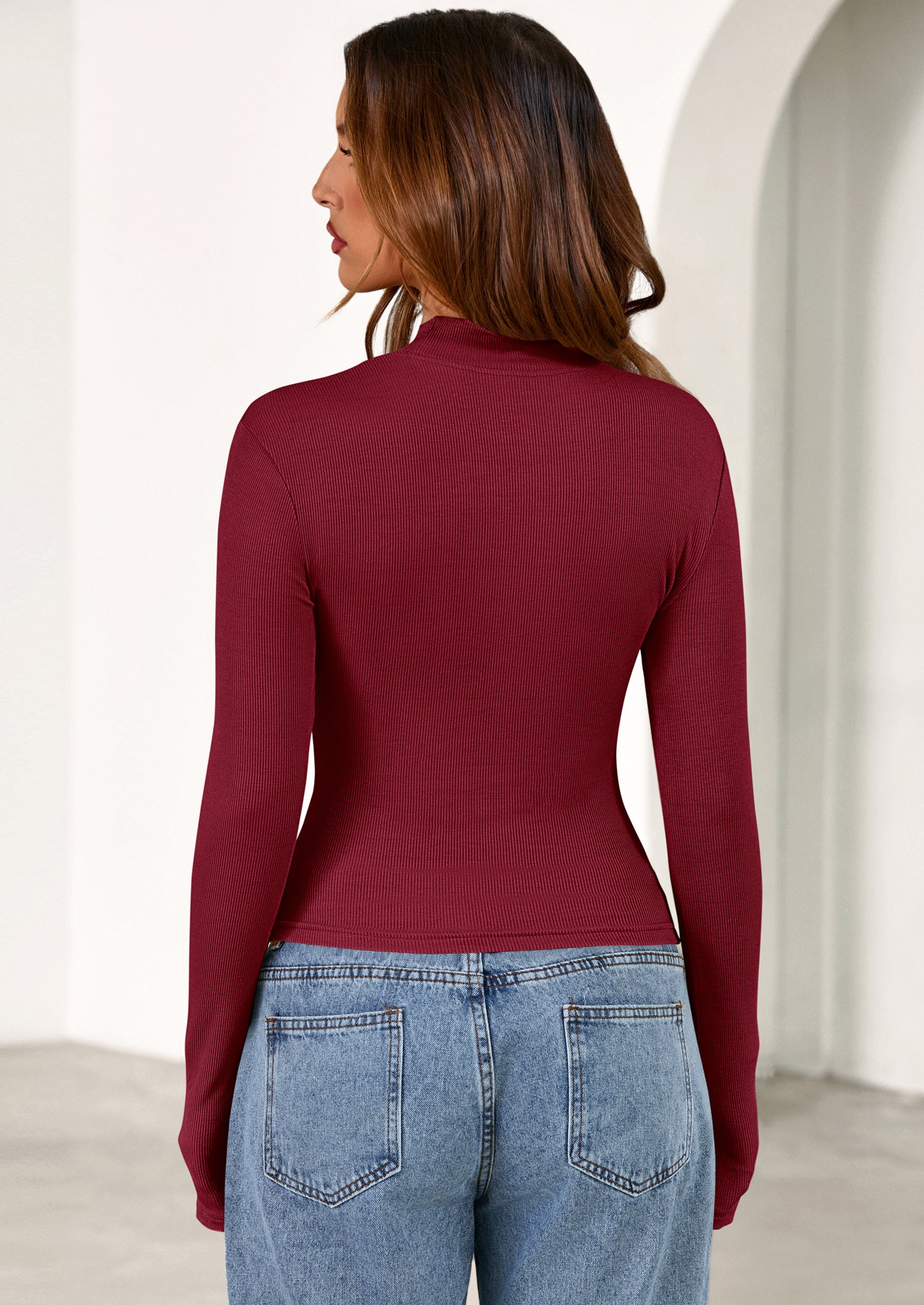 PRETTYGARDEN Women's Turtleneck Long Sleeve Shirts Fall Basic Tees Ribbed Fitted Tops Thermal Layering Knit Top Clothes