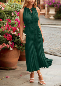 PRETTYGARDEN Women's Midi Summer Dresses Casual V Neck Swiss Dot Ruffle Sleeveless A Line Beach Sun Dress