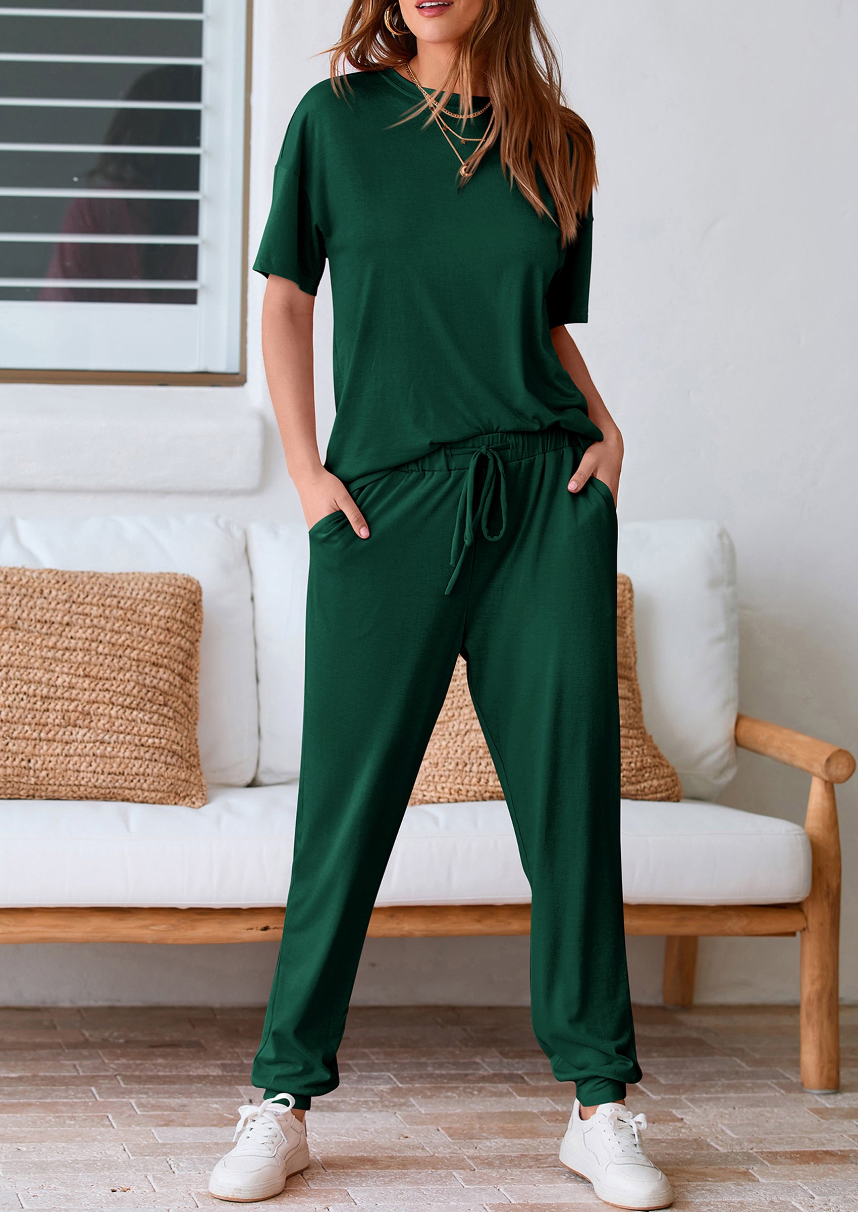 PRETTYGARDEN Women's Two Piece Lounge Sets Spring Summer Jogger Pants Vacation Outfits Travel Airplane Matching Clothes