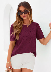 PRETTYGARDEN Women's Puff Short Sleeve Eyelet Shirts Summer Lace Blouses Dressy Casual Work Tops Spring Teacher Clothes PRETTYGARDEN