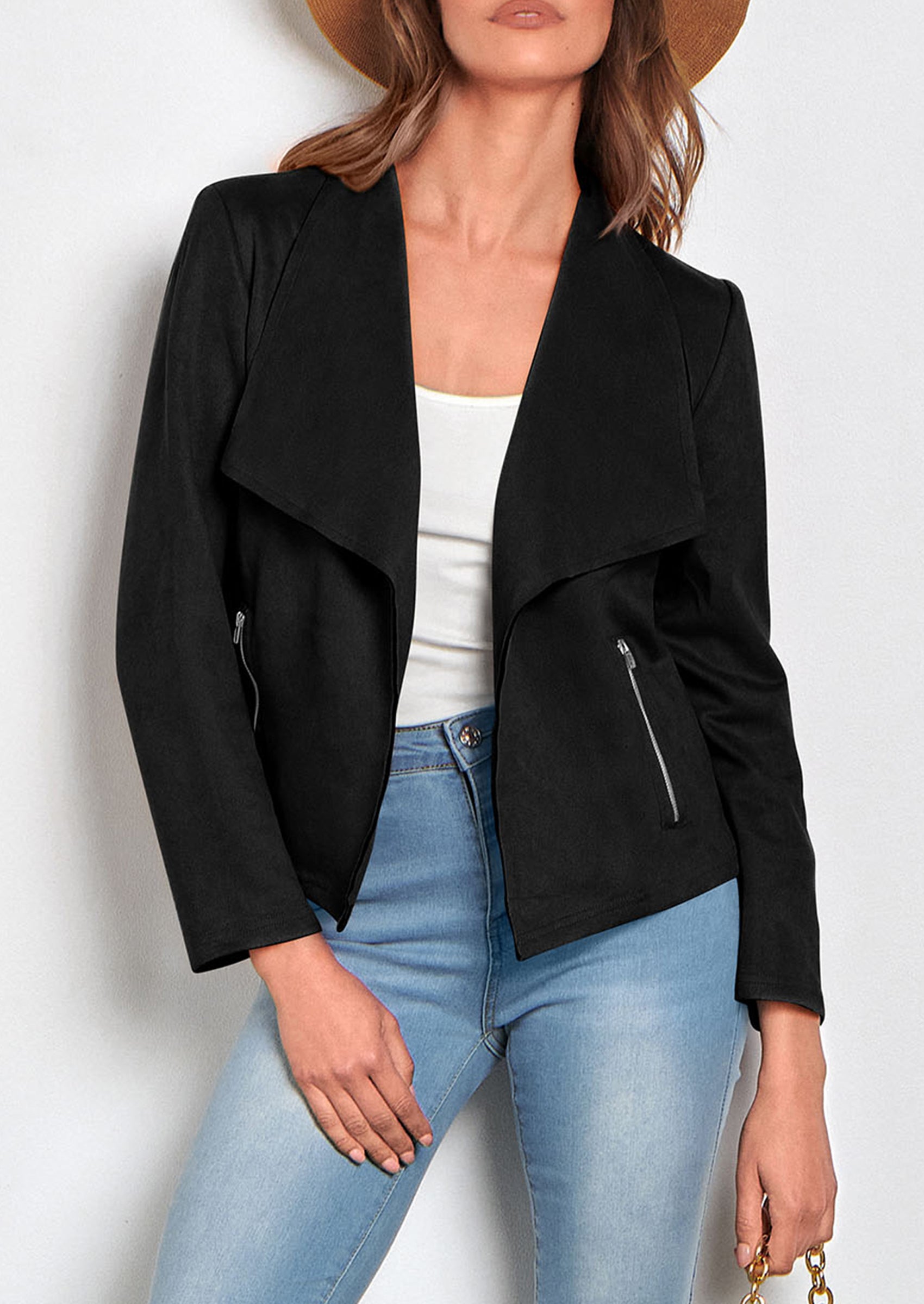 PRETTYGARDEN Women's Faux Suede Jackets Fashion Fall Clothes Long Sleeve Open Front Cropped Coat Outwear