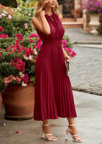 PRETTYGARDEN Women's Midi Summer Dresses Casual V Neck Swiss Dot Ruffle Sleeveless A Line Beach Sun Dress