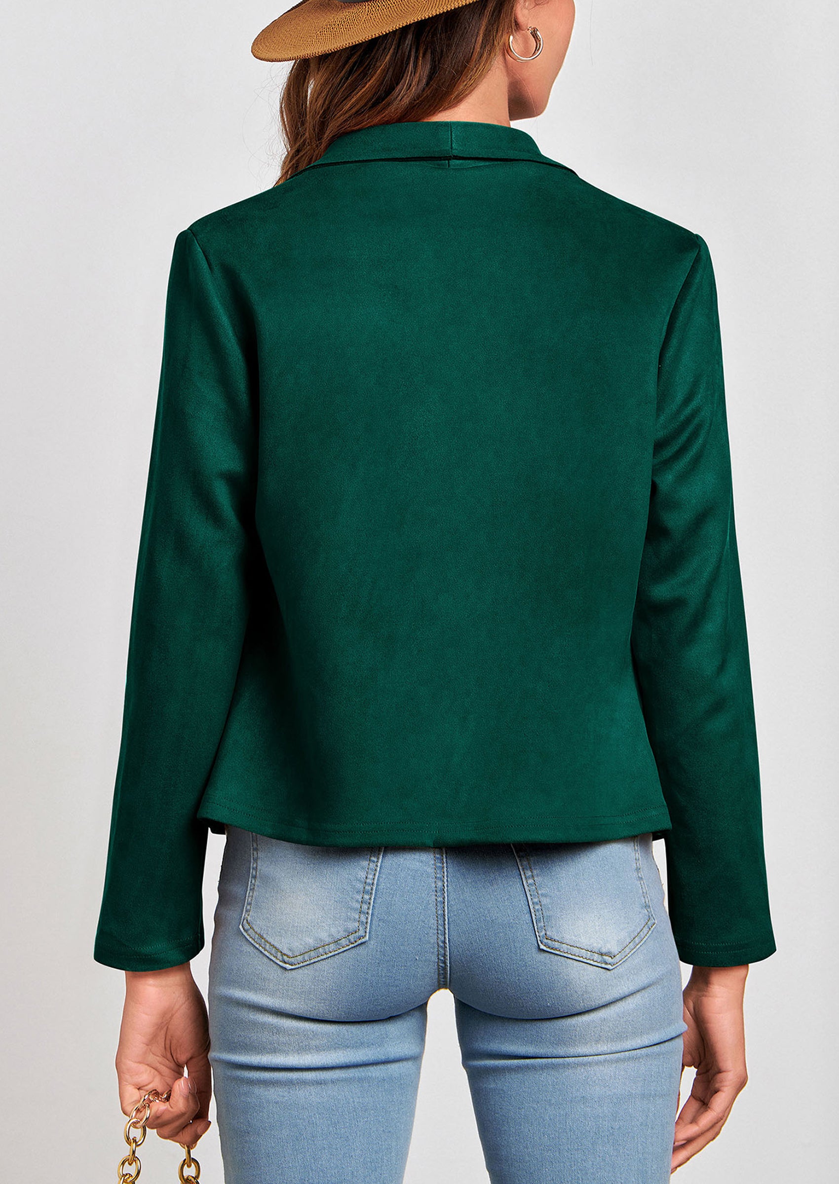 PRETTYGARDEN Women's Faux Suede Jackets Fashion Fall Clothes Long Sleeve Open Front Cropped Coat Outwear