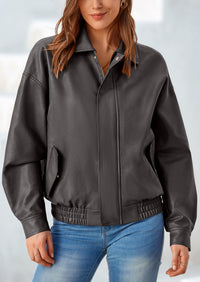 PRETTYGARDEN Women's Faux Leather Motorcycle Jacket Trendy Fall Spring Clothes Oversized Zip Up Winter Coat Outerwear