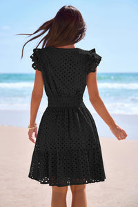 PRETTYGARDEN Women's Summer Sundresses Eyelet Cap Sleeve V Neck Short Boho Wedding Guest Dress Beach Vacation Clothes PRETTYGARDEN