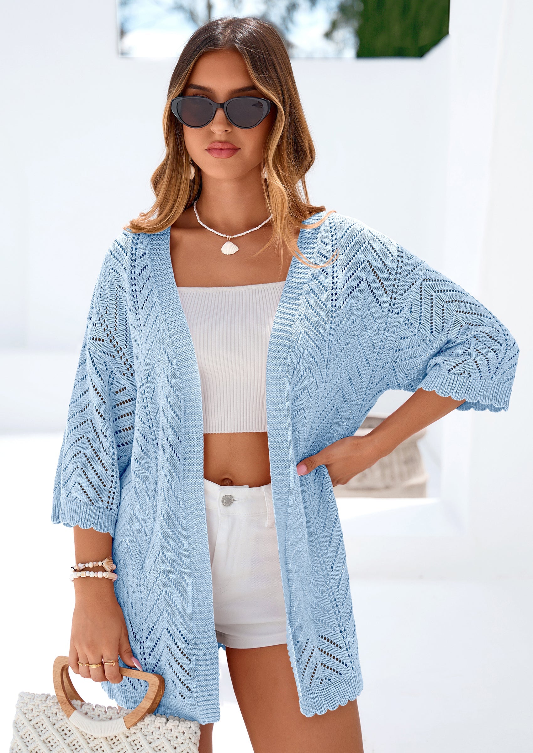 PRETTYGARDEN Summer Cardigan Sweaters for Women Lightweight  Short Sleeve Knit Coverup Spring Beach Vacation Clothes PRETTYGARDEN