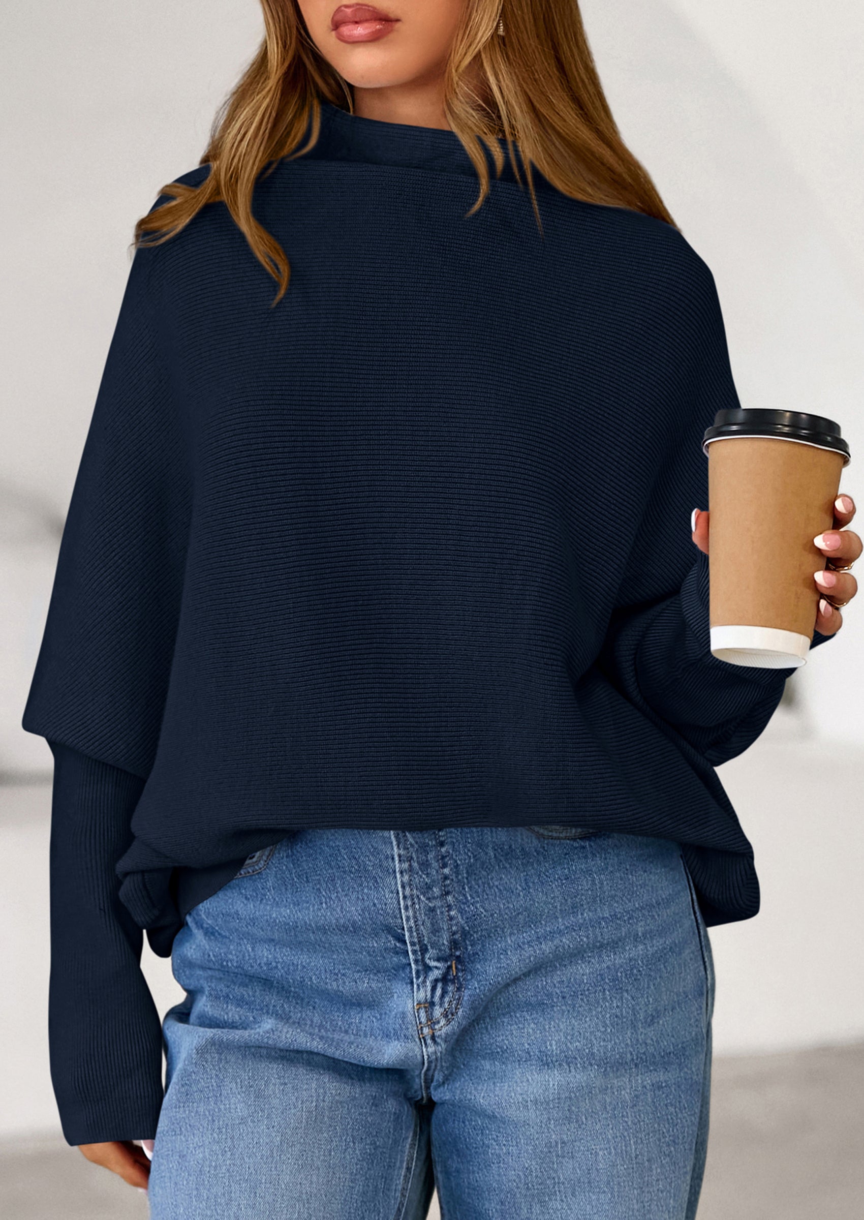 PRETTYGARDEN Womens Sweaters Fall Fashion Casual Loose Turtleneck Batwing Long Sleeve Knit Sweater Pullover Tops