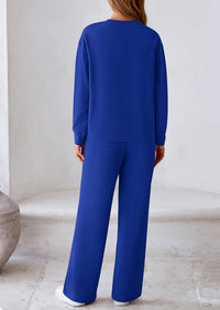 PRETTYGARDEN 2 Piece Long Sleeve Pullover Tops and Wide Leg Pants Knitted Lounge Sets PRETTYGARDEN