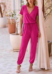 PRETTYGARDEN Jumpsuits for Women Dressy Summer Casual Short Sleeve Romper Spring Airport Beach Vacation Travel Outfits