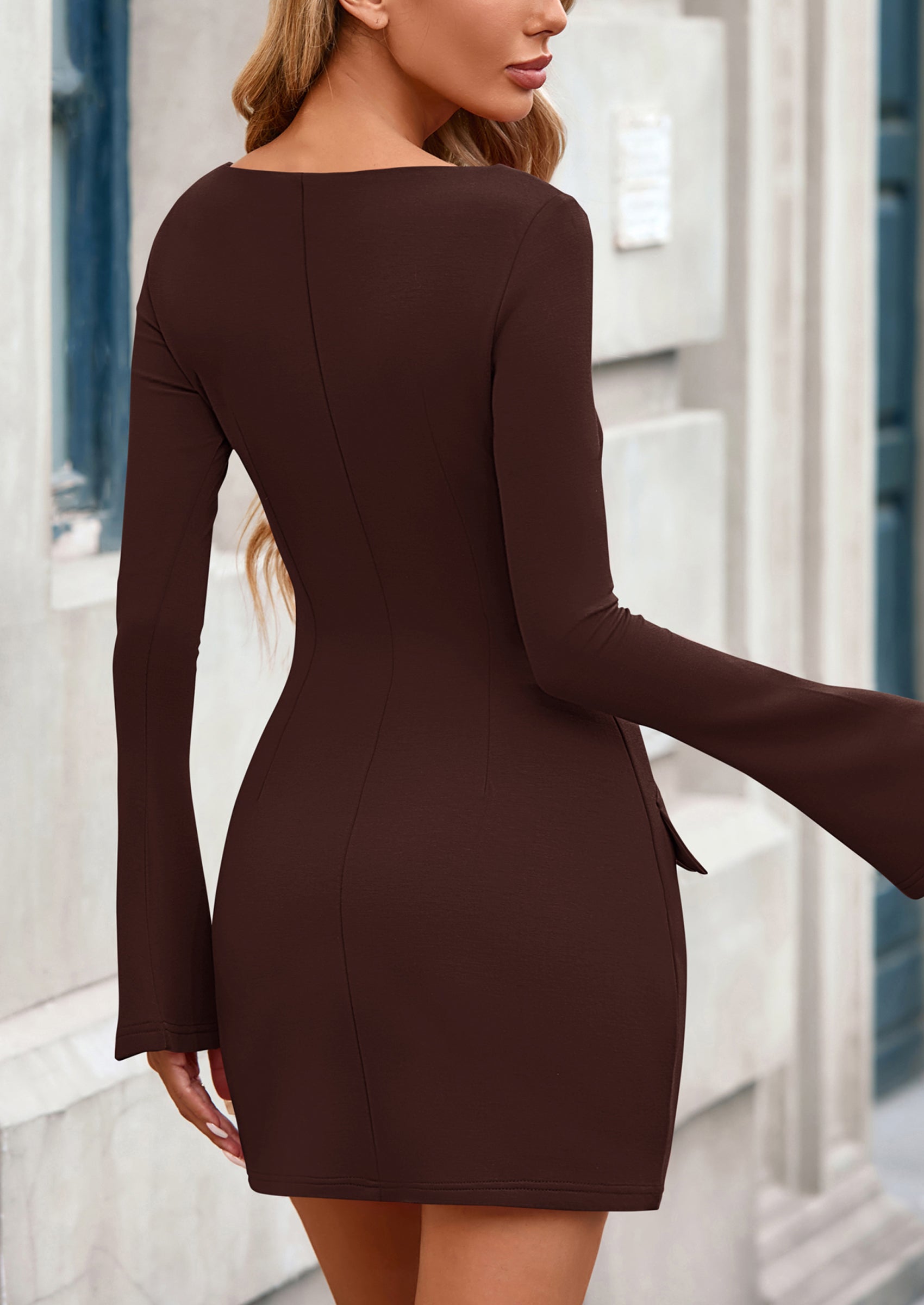 PRETTYGARDEN Womens Fall Long Sleeve Mini Dress Trendy Boat Neck Bodycon Knit Elegant Short Party Dresses