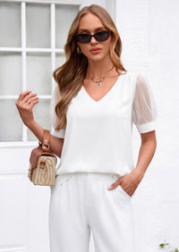 PRETTYGARDEN Womens Tops Dressy Casual Puff Sleeve Chiffon Blouses V Neck Business Work Shirts 2026 Summer Fashion Clothing