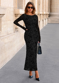 PRETTYGARDEN Women's Floral Bodycon Maxi Dress Fall Elegant Mesh Long Sleeve Formal Wedding Guest Cocktail Dresses